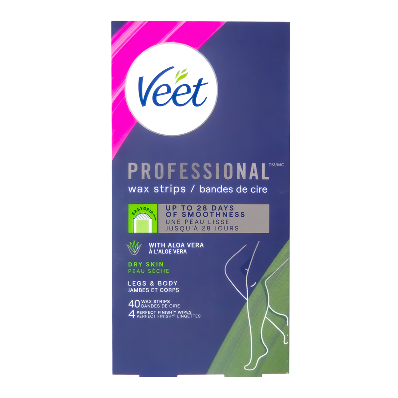 Veet - Professional Wax Strips - Dry Skin | 40 Wax Strips + 4 Finish Wipes