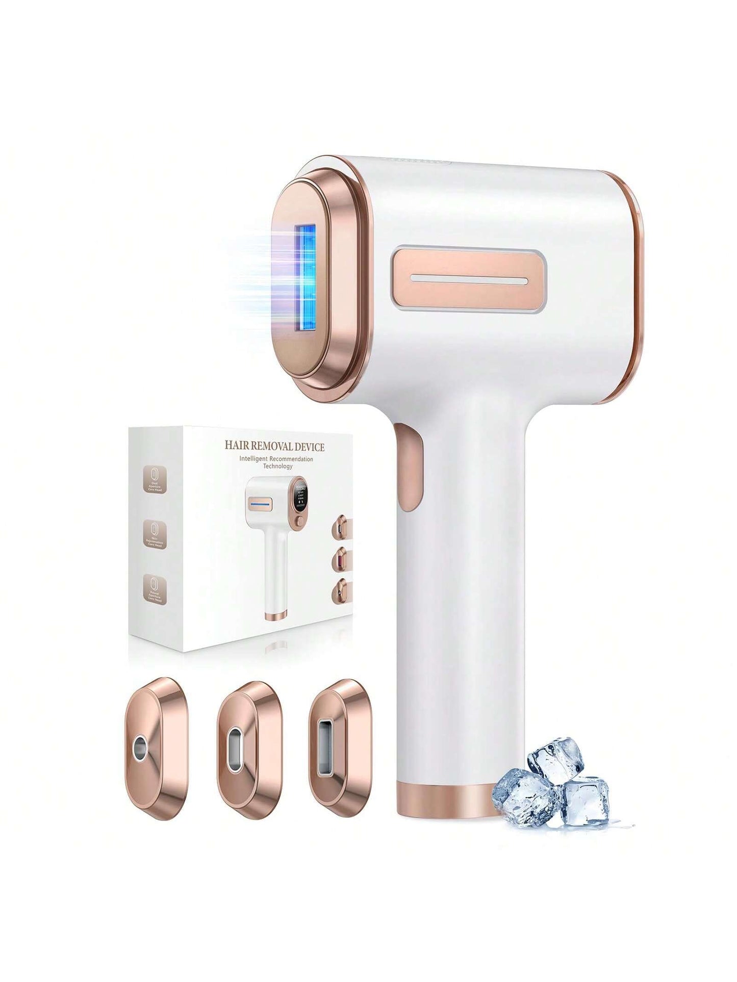 A Household Permanent Hair Removal Device For Men And Women, 999900 Flashes With Cooling Care Function And 9 Energy Levels, Comes With 3 Replacement Heads For Facial, Bikini Line, Armpit, Leg, Back.