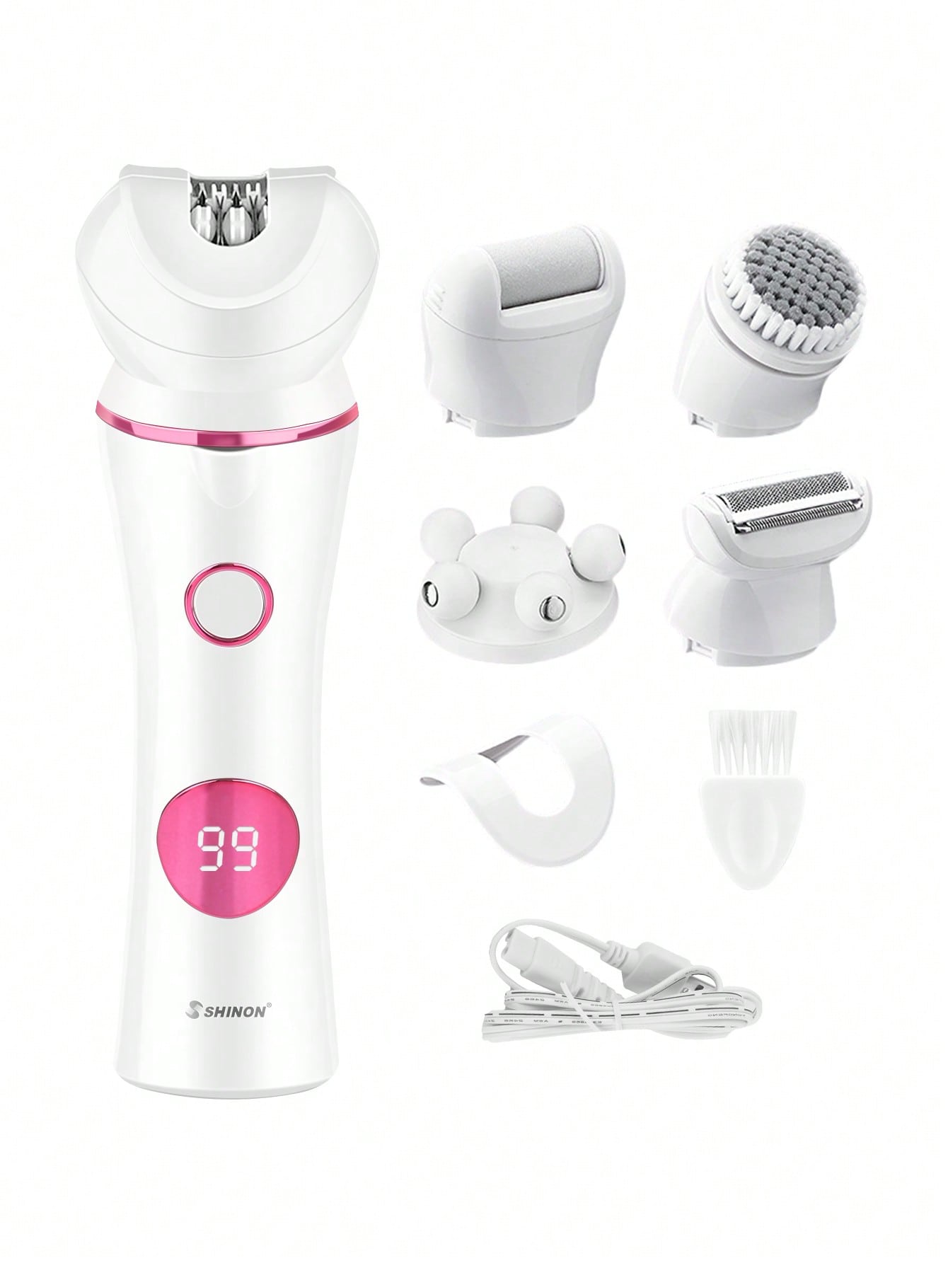 A 5-In-1 Professional Multi-Purpose Electric Hair Remover For Ladies, Driven By High Power Motor, Durable By USB Direct Strike, High Performance, IPX6 Waterproof, Easier To Replace And Clean, With Pink And Gold Colors, Equipped With Five Cleaning