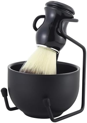 YIntal Shaving Kit for Men, 3 in 1 Shaving Set Includes ABS Handle Synthetic Shaving Brush, Stainless Steel Shaving Bowl,Brush Holder,Wet Shaving Tool, Birthday Father Day Gifts