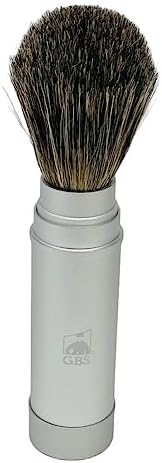 G.B.S 5.5in Silver Metal Canister Portable Badger Hair Shaving Brush for Men, Travel Friendly