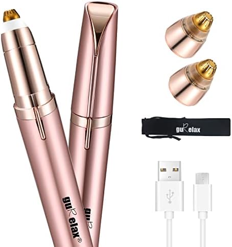 gurelax Eyebrow Hair Remover, Rechargeable Electric Eyebrow Trimmer Epilator for Women, Painless Eyebrow Hair Removal Razor with 2 x Replacement Heads