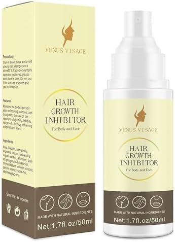 Venus Visage Hair Inhibitor, Moisturizing Hair Inhibitor Permanent Spray, Soothing Hair Growth Inhibitor for Face, Underarms, Legs & More, After Wax Care for Women & Men (50 ml)