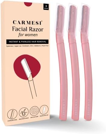 Carmesi Reusable Face Razor for Women Facial Hair- 3 Razors | Instant & Painless Hair Removal | For Eyebrows, Upper Lip, Forehead, Peach Fuzz, Chin and Sideburns | Dermaplaning Tool