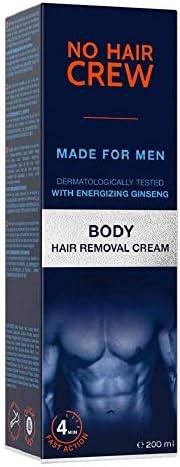 No Hair Crew Body At Home Hair Removal Cream for Manscaping Unwanted Hair with Energizing Ginseng, Premium Depilatory, Painless & Flawless, Made for Men, 200ml