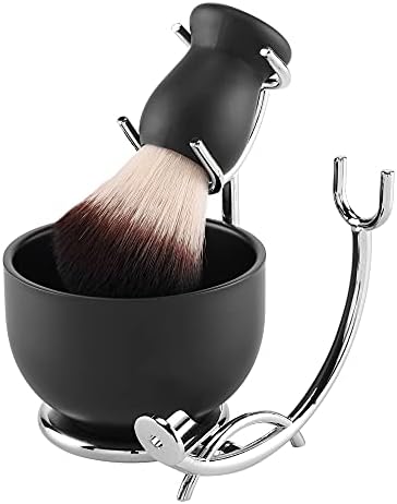 Aethland Shaving Brush Set with Black Solid Wood Handle, Shaving Kit for Men Includes Shaving Brush, Dia 3.1 inches Stainless Steel Shaving Bowl & Shaving Stand Wet Shaving Gifts for Men