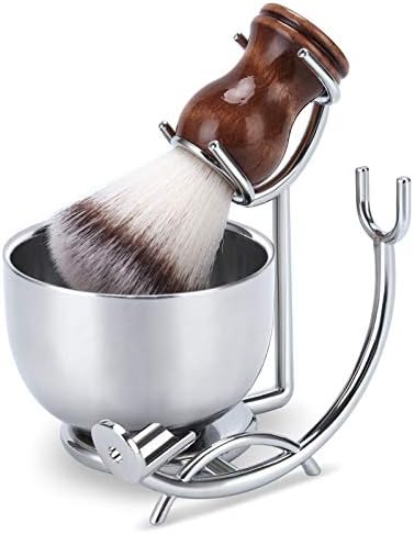 PerPro Straight Razor stand With Perfect double layer stainless steel Shaving Soap Bowl and Shaving Brush Natural Solid Wood Handle
