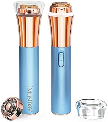 iMusthav Professional Facial Hair Remover for Women USB Rechargeable Li-ion Battery, 18K Gold-Plated Hypoallergenic Dual Ring Floating Head, 360-degree LED Light for Perfect Results (Crystal Blue)