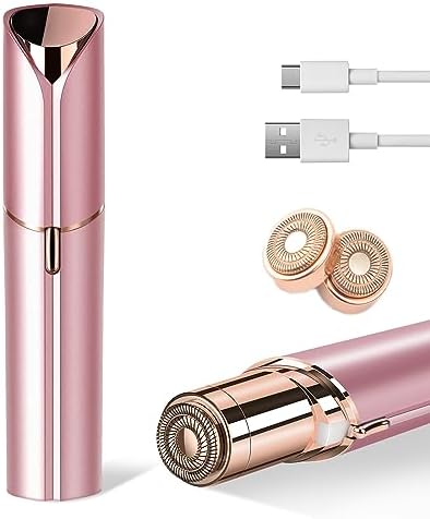 Facial Hair Removal for Women, Device, Remover Women Face, Finishing Touch Upper Lips, Chin & Cheeks, USB Rechargeable with LED LightIncluded Two Replacement Heads(Rose Gold)