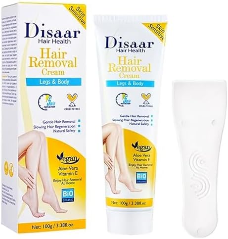 DISAAR BEAUTY Hair Removal Cream Legs Body 5 min Fast-Action Armpits Breasts Arms Bikini Area Vegan All Type Of Skin 100g / 3.38fl.oz (Aloe Vera Vitamin E - Sensitive Skin)