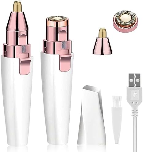 Facial Hair Remover for Women, Eyebrow Trimmer Nose Hair Razor 2-in-1, Mini Bikini Razor Precise Shaper, Portable Rechargeable Epilator for Lips, Body, Cheeks, Chin, Arms, Legs, Peach Fuzz