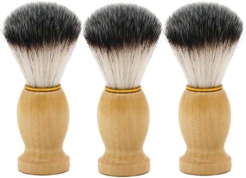KUMarte Shaving Brushes for Men 3 Pack Travel Shaving Brush Vegan Wood Handle Synthetic Hand Crafted Face Cleaning Tool Father's Day Gifts Shaving Brush