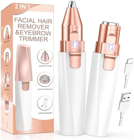 Vueix Facial Hair Remover for Women, Eyebrow Trimmer & Face Hair Remover 2 in 1 Face Shavers for Women, Rechargable Electric Women Hair Remover for Eyebrows, Peach Fuzz, Lips, Arms