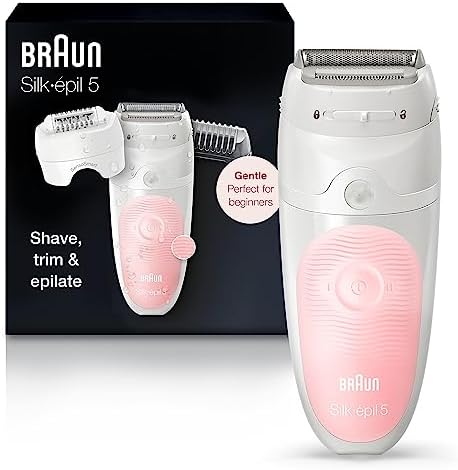 Braun Epilator Silk-épil 5 5-620, Hair Removal Device, Epilator for Women, Shaver & Trimmer, Cordless, Rechargeable, Wet & Dry , 6 Piece Set