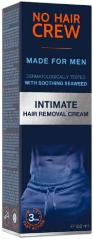 No Hair Crew Intimate/Private At Home Hair Removal Cream for Men - Painless, Flawless, Soothing Depilatory for Unwanted Coarse Male Body Hair, 100ml