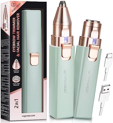 VG VOGCREST Eyebrow - Facial Hair Remover Women: Electric Portable 2 in 1 Face Shaver and Eyebrow Trimmer - Rechargeable Eyebrow Lips Body Facial Hair Removal for Women with Built-in LED Light