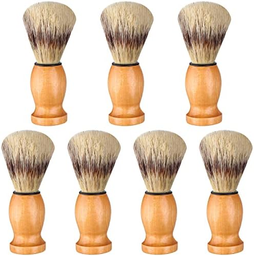 7Pcs Men Shaving Brush Wood Handle, Professional Salon Tools Hand Crafted Shaving Brush Wood Handle Shave Brushes Handmade Pure Badger Hair Brush for Men1