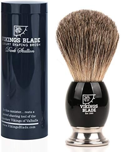 Luxury Shaving Brush for Men by VIKINGS BLADE, Ultra Heavy Acrylic & 316L Steel Handle, Super Strong Knot Backbone, Minimal Shedding, Fast Lather, Extremely Smooth & Plush on Skin (Dark Stallion)