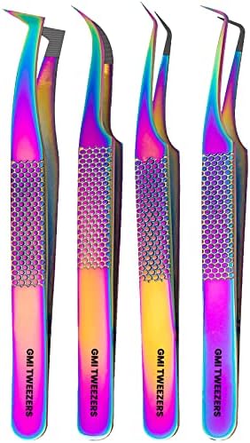 Fiber Tip Lash Tweezers- Pack of 4 Eyelash Extension Tweezers Professional- Lash Tweezers.