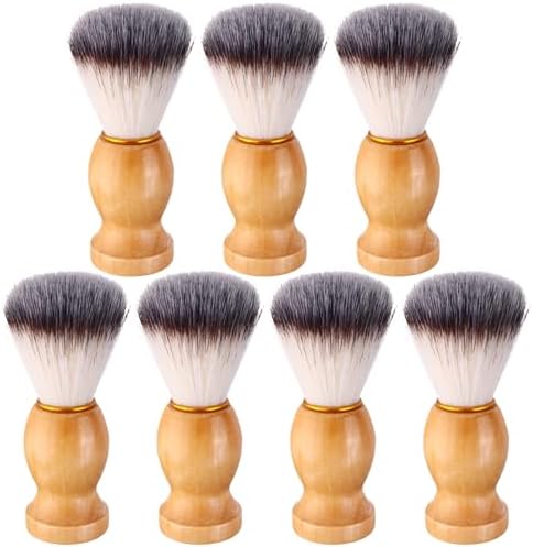 7Pcs Men Shaving Brush Wood Handle, Professional Salon Tools Hand Crafted Shaving Brush Wood Handle Shave Brushes Handmade Nylon Hair Brush for Men