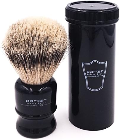 Parker Safety Razor,100% Silvertip Travel Shave Brush with Case, Black - Also Great for Everyday Use!