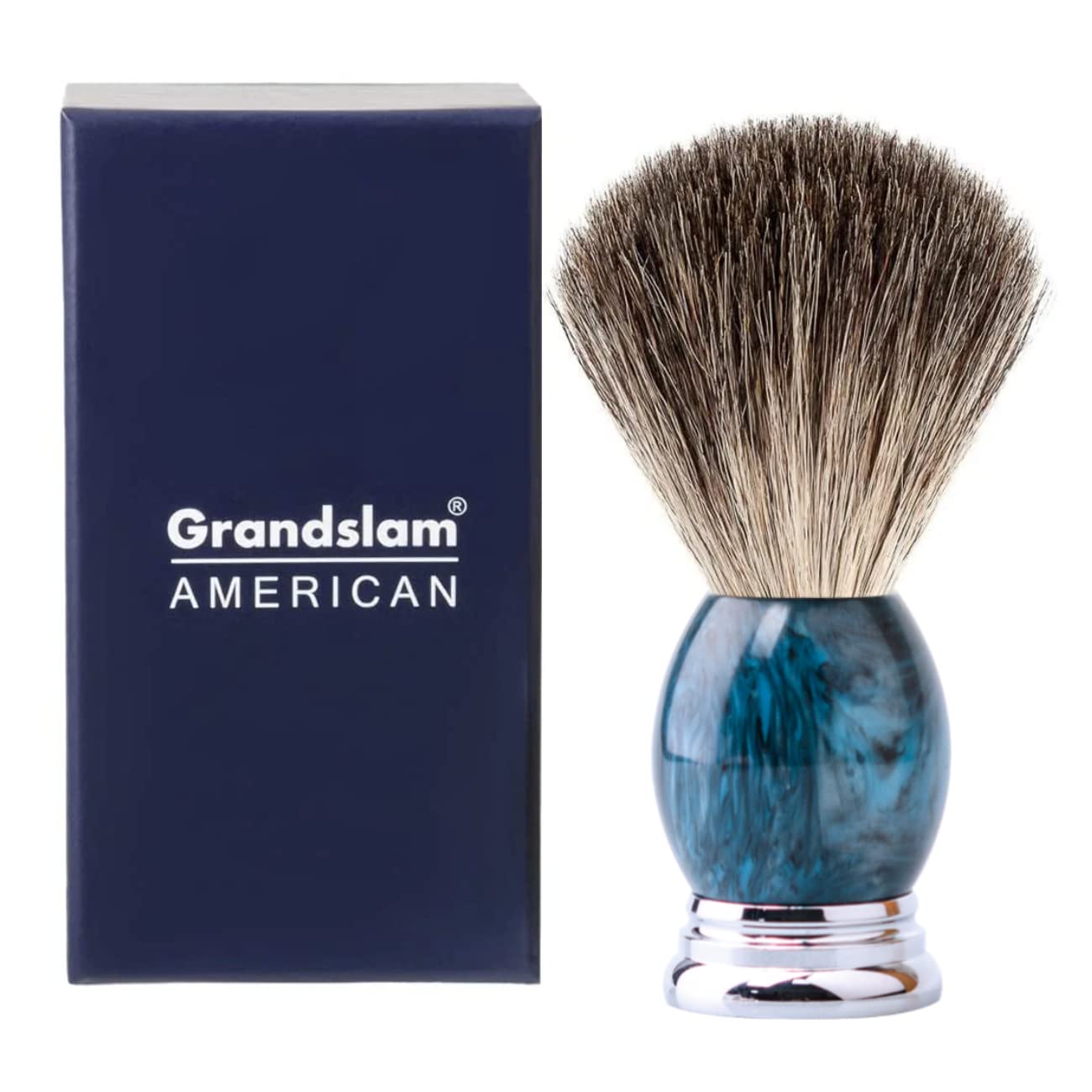 Luxury Badger Shaving Brush Handmade Pure Badger Hair Brush with Blue Resin Handle Heavy Alloy Base + Badger Bristle