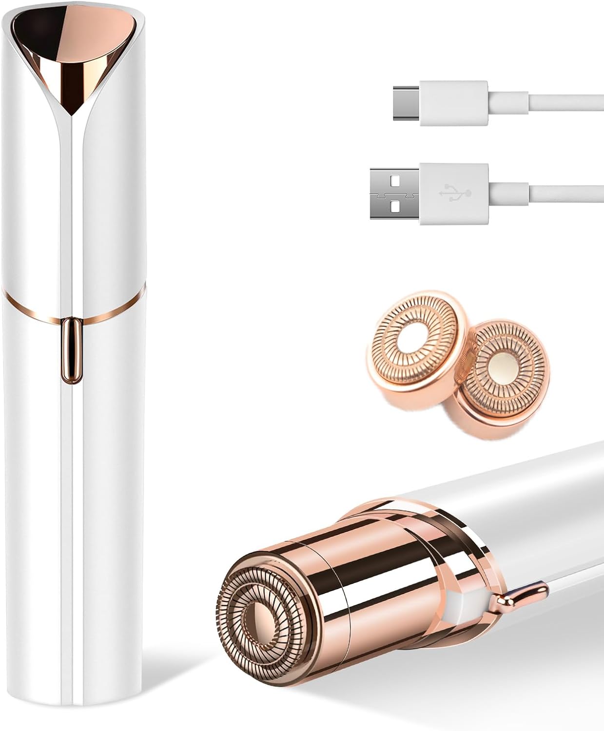 Facial Hair Removal for Women, Device, Remover Women Face, Finishing Touch Upper Lips, Chin & Cheeks, USB Rechargeable with LED LightIncluded Two Replacement Heads(White)