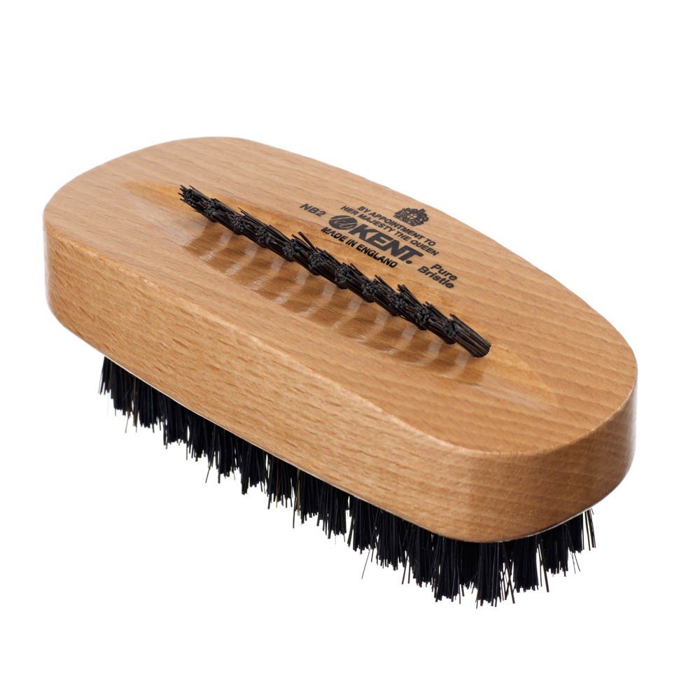 K-NB2 Kent Aqua Nail Brush, Black Bristles With Row Of Bristle On Back, Beechwood