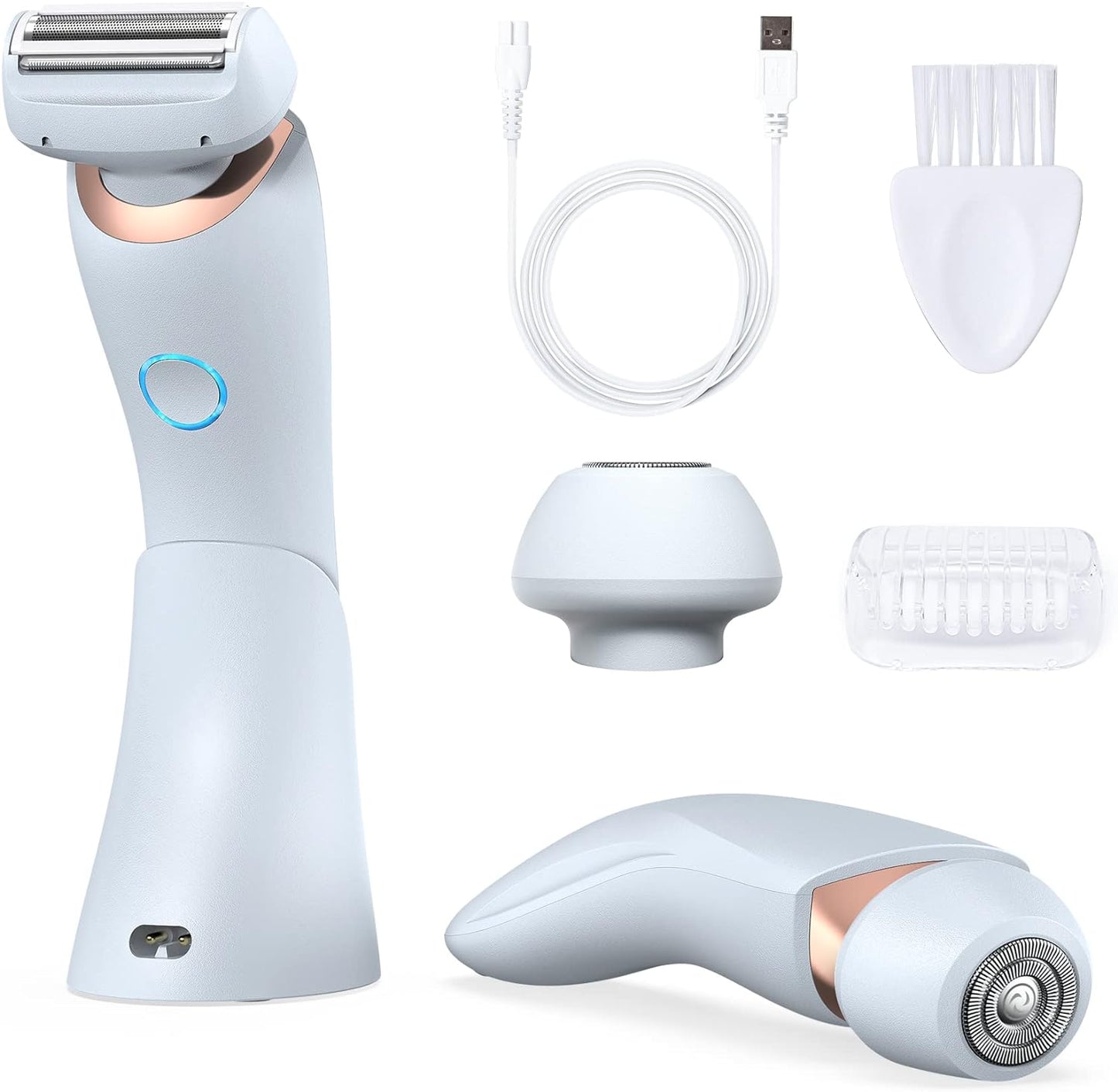 Womens Electric Razor, 2 in 1 Electric Shavers for Women, Portable Electric Lady Bikini Trimmer, Rechargeable Hair Removal Kit for Face Body Leg Bikini Underarm Arm, Blue