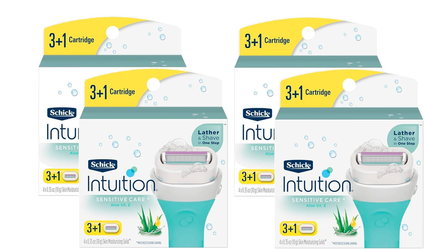 Schick Intuition - Sensitive Care Aloe & Vit. E - Lather & Shave in One Step - Moisturizes During Shaving (4 Count (Pack of 4) 16 Refill Cartridges)