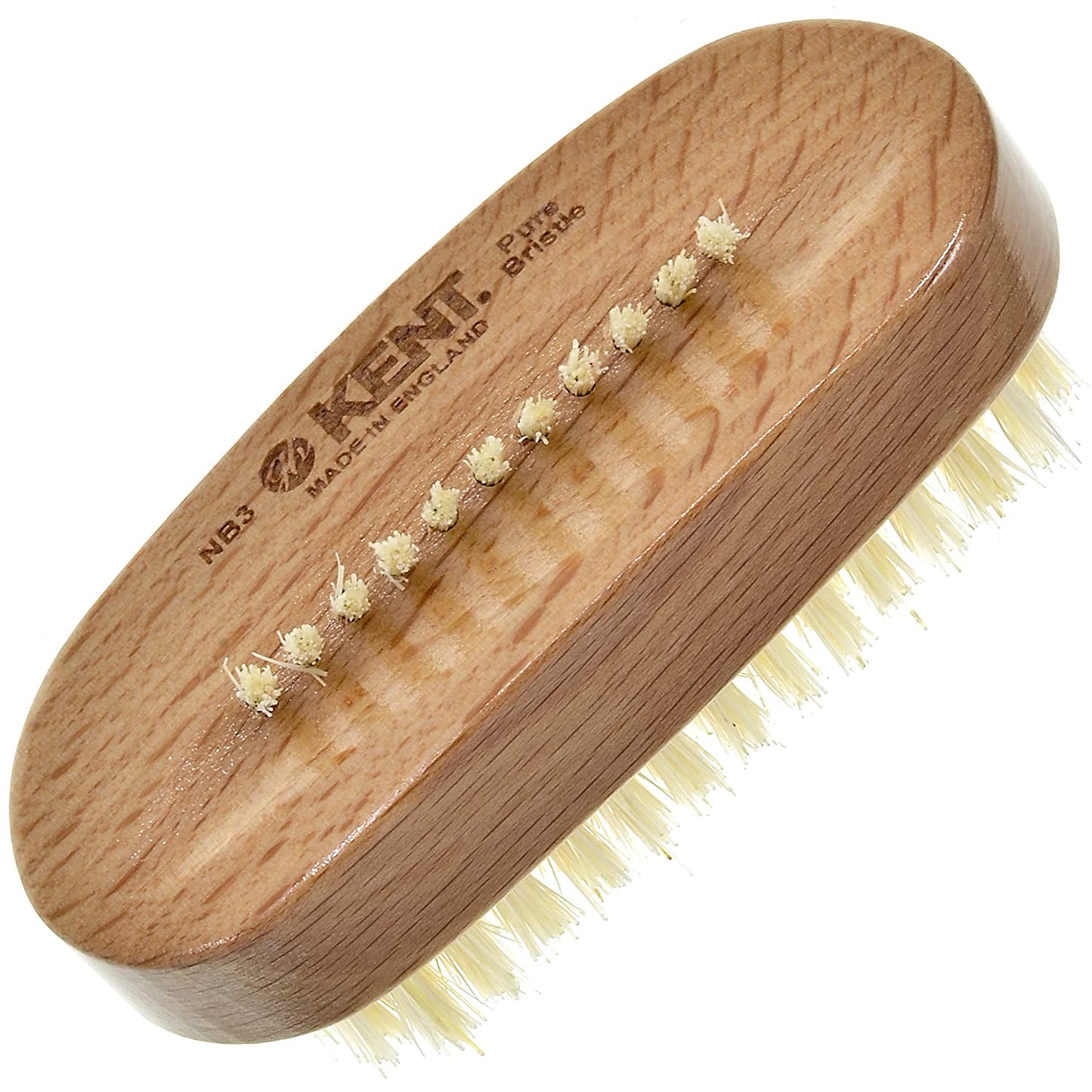 K-NB3 Kent Aqua Nail Brush, White Bristles With Row Of Bristle On Back, Beechwood