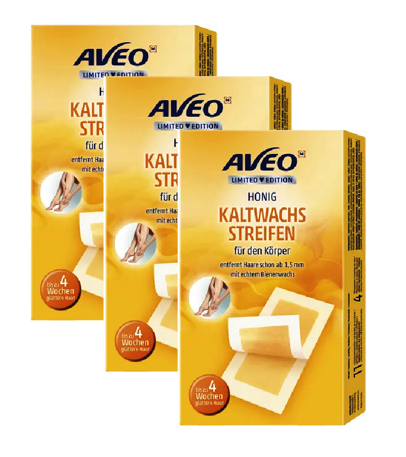 3xPack AVEO Cold Wax Strips Honey for the Body Hair Removal - 66 Pcs