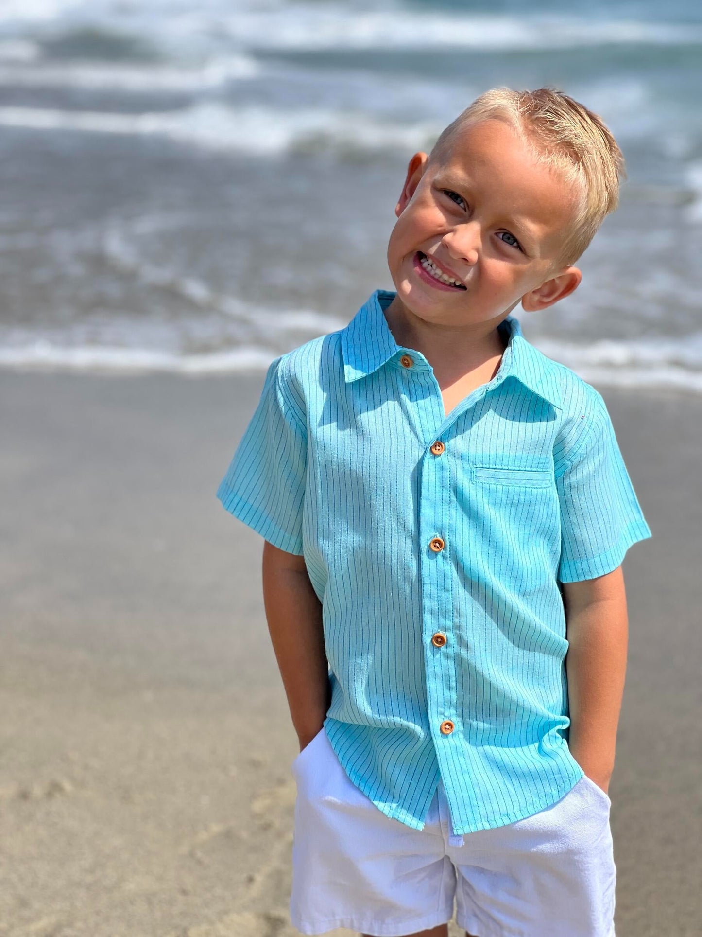 Me & Henry Newport Aqua/Royal Stripe Woven Shirt