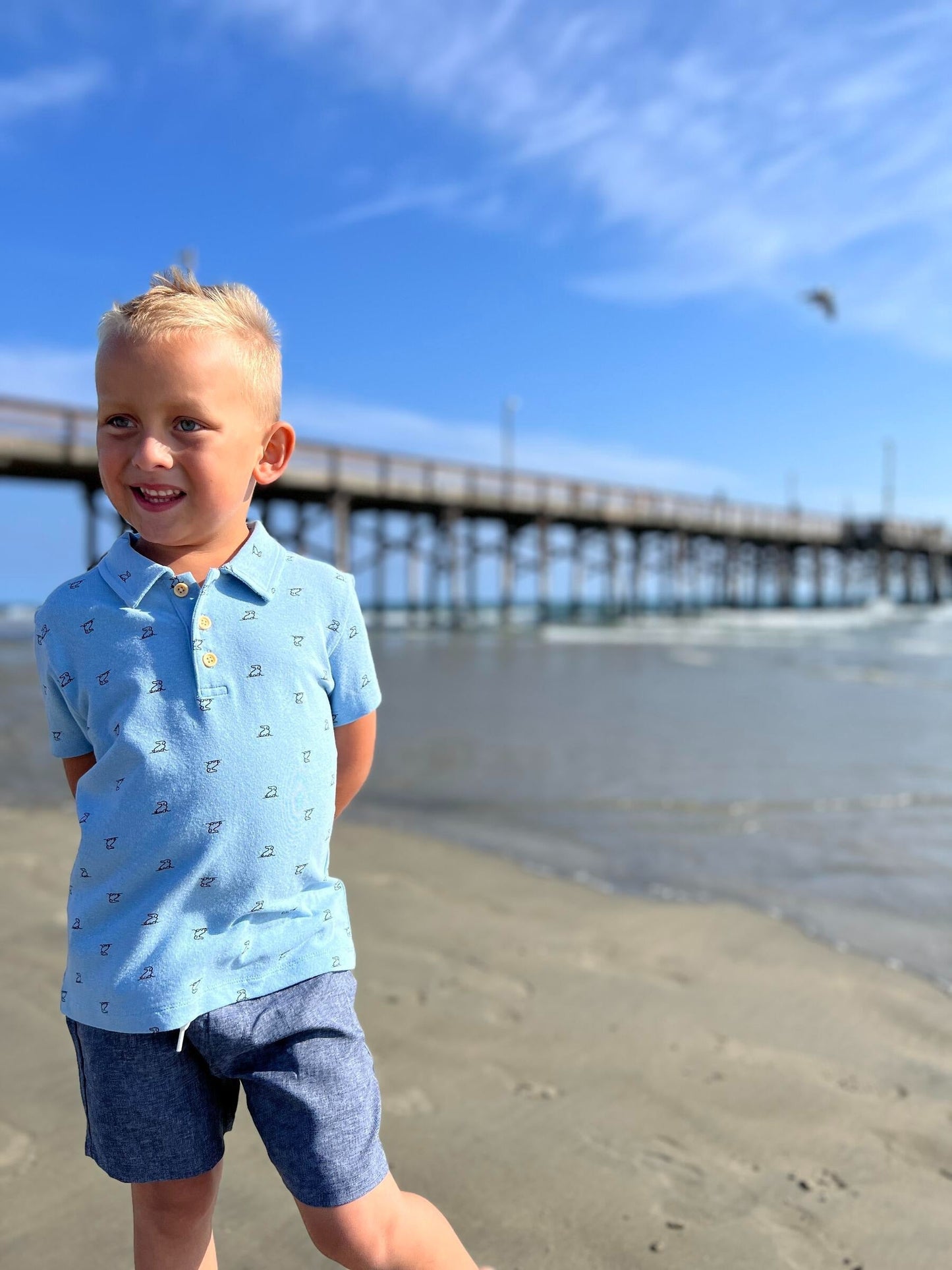 Me & Henry Polreath Blue Henry Print Polo