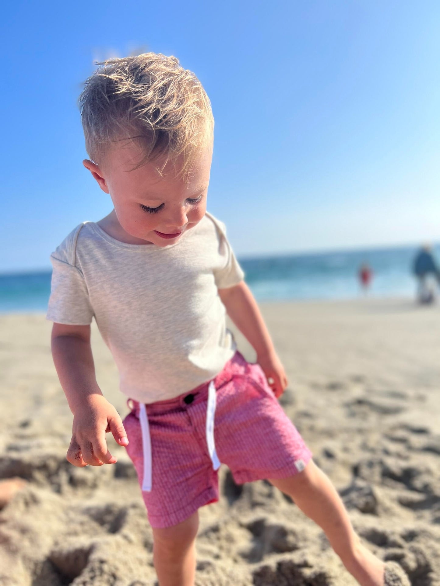 Me & Henry Crew Coral Seersucker Shorts