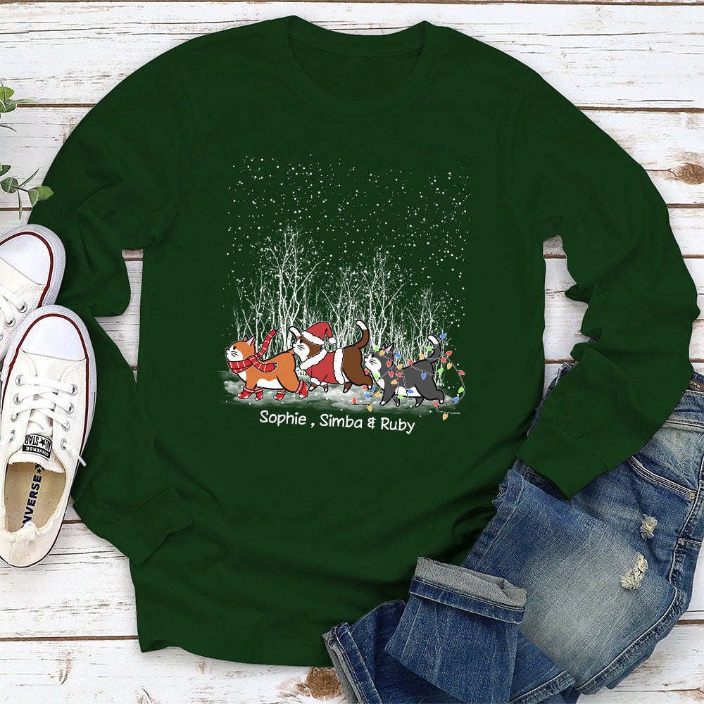 Cat Walking In Snow - Personalized Custom Long Sleeve T-shirt