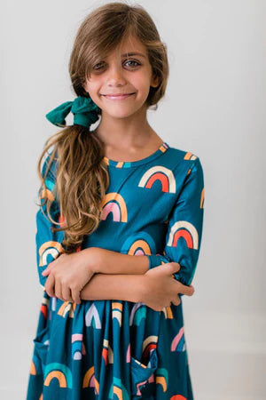 Mila & Rose Peacock Rainbow 3/4 Sleeve Twirl Dress