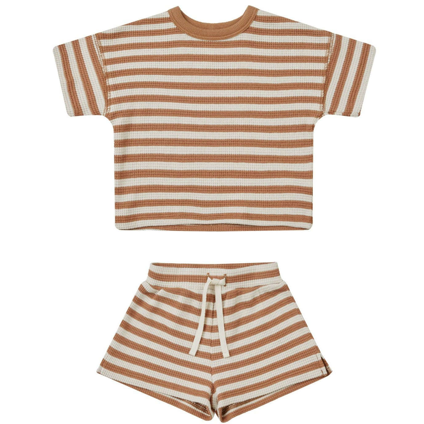Quincy Mae Waffle Tee + Short Set | Clay Stripe