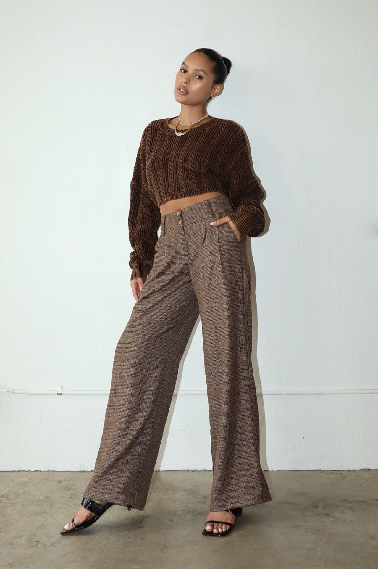 Chocolate Crop Knit Sweater