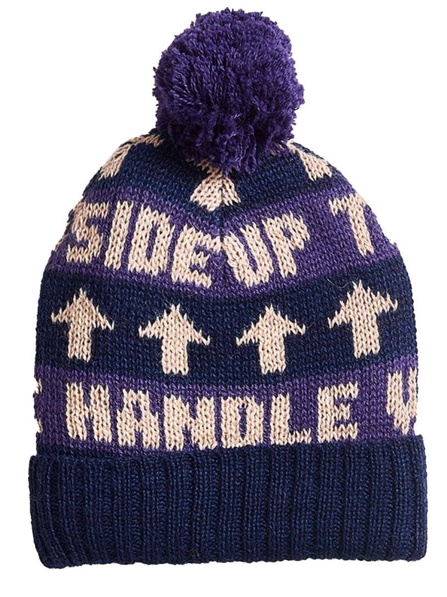 HANDLE WITH CARE POM POM HAT, INDIGO