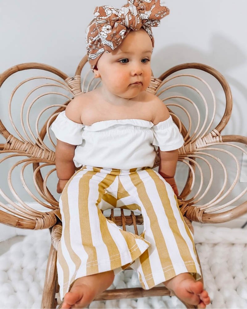 Bailey's Blossoms Landry Boho Denim Bell Bottoms | Vintage Yellow Stripe