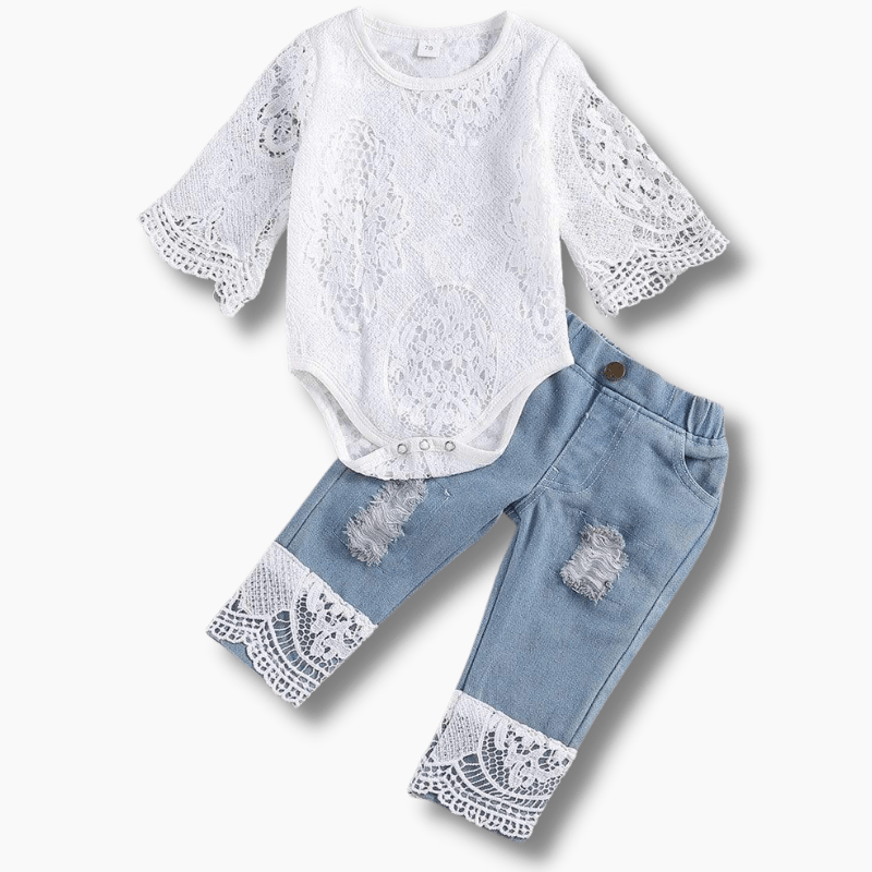 Girl's Clothing Long Sleeve Romper Tops Blue Denim Pants