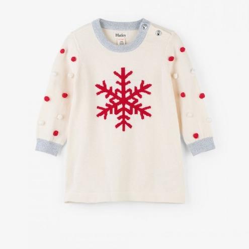 Snowflake Pom Pom Baby Sweater Dress 9-12M