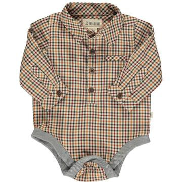 Me & Henry Jasper Woven Onesie | Navy/Gold Plaid
