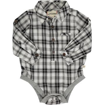 Me & Henry Jasper Woven Onesie | Black/White Plaid