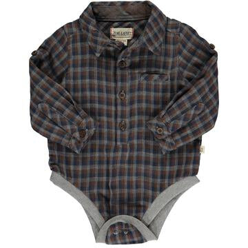 Me & Henry Jasper Woven Onesie | Brown Multi Plaid