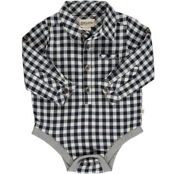 Me & Henry Jasper Woven Onesie | Black Micro Plaid