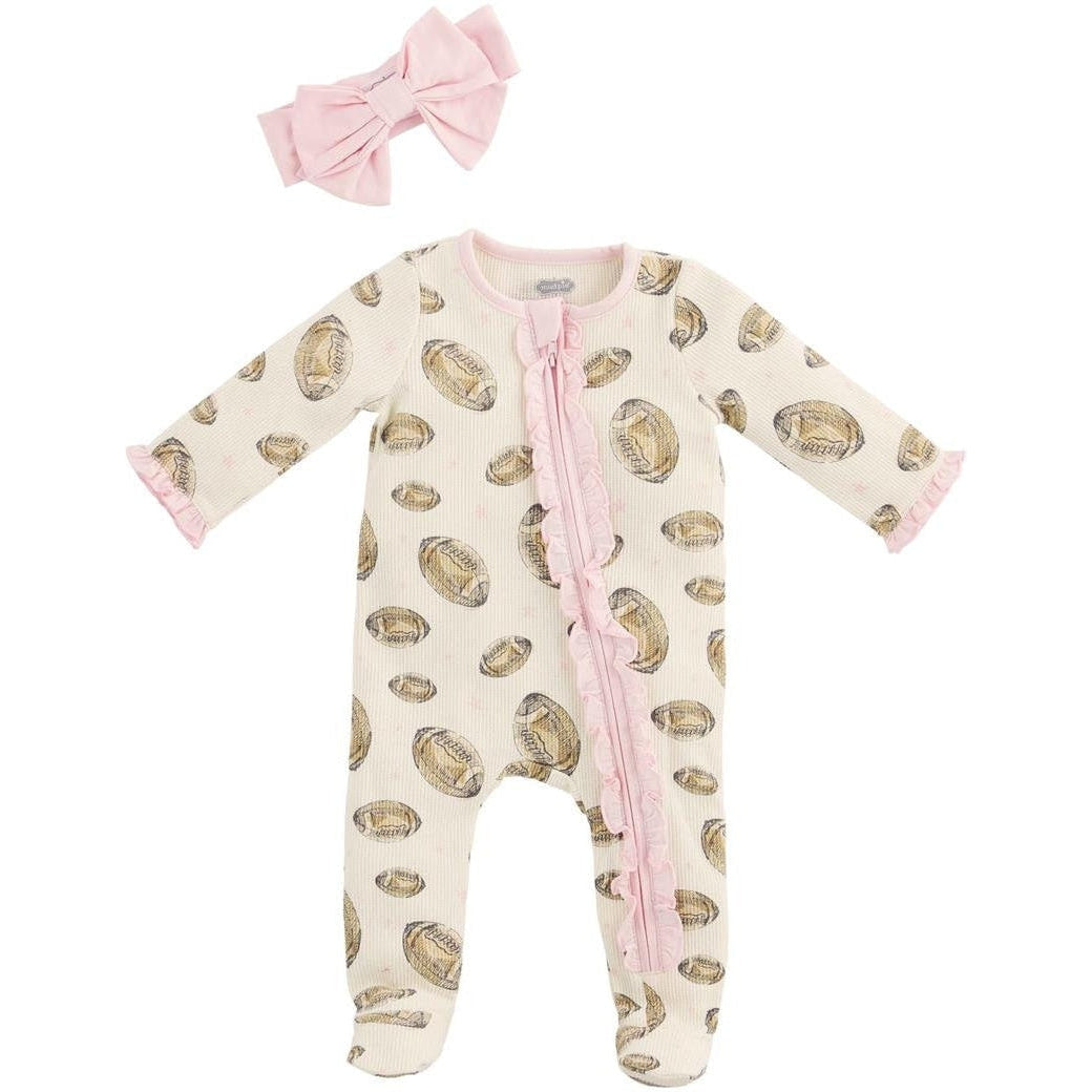 Mud Pie Pink Football Sleeper & Headband Set