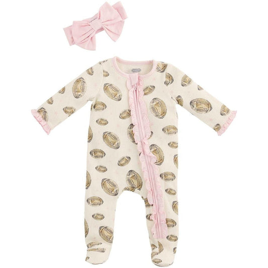 Mud Pie Pink Football Sleeper & Headband Set