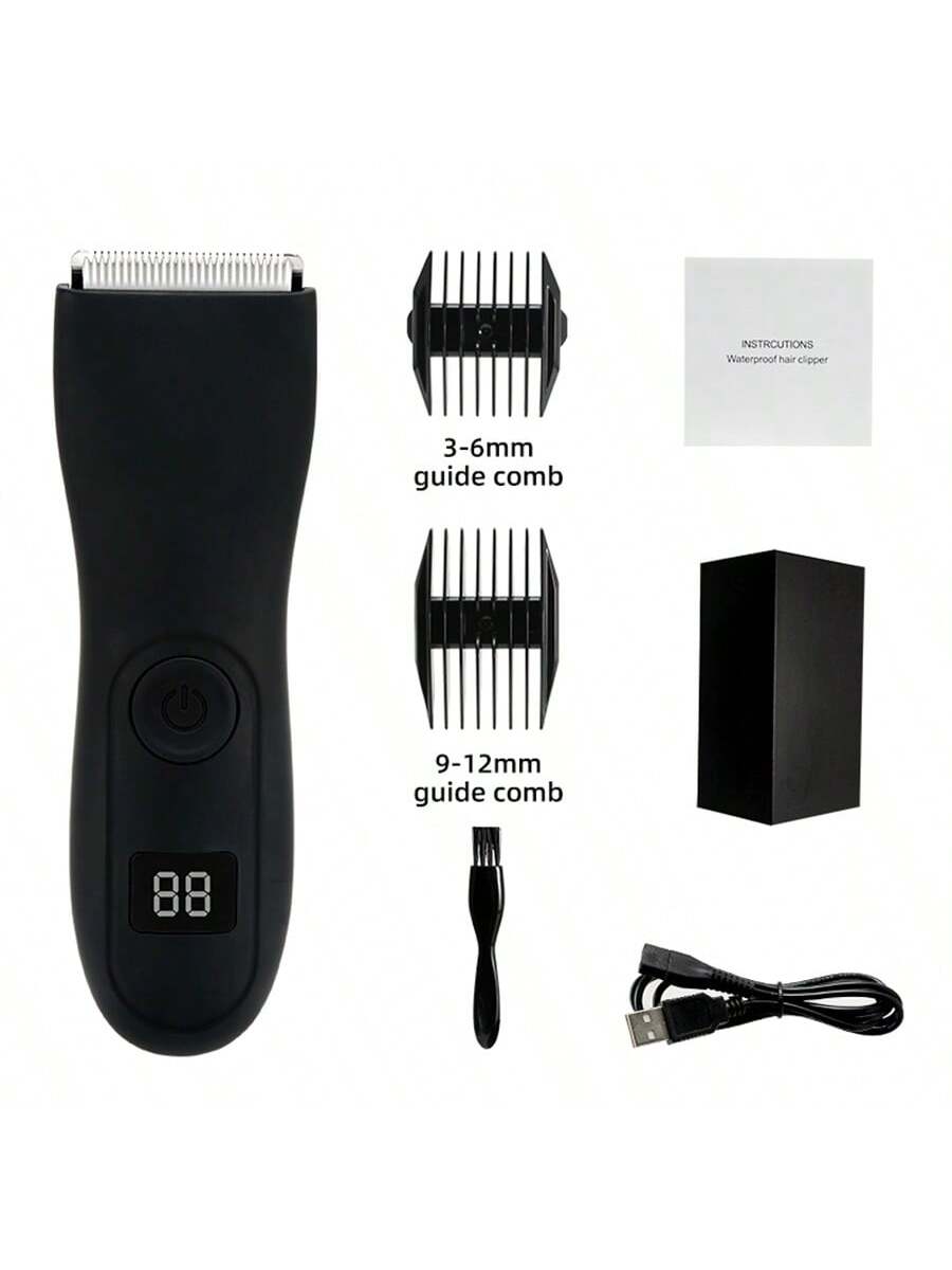 1pc Usb Rechargeable 500mah Body Hair Trimmer & Hair Clipper With High Definition Display & Real-time Power Monitoring & Waterproof & Safe Blade & Electric Shaver For Men